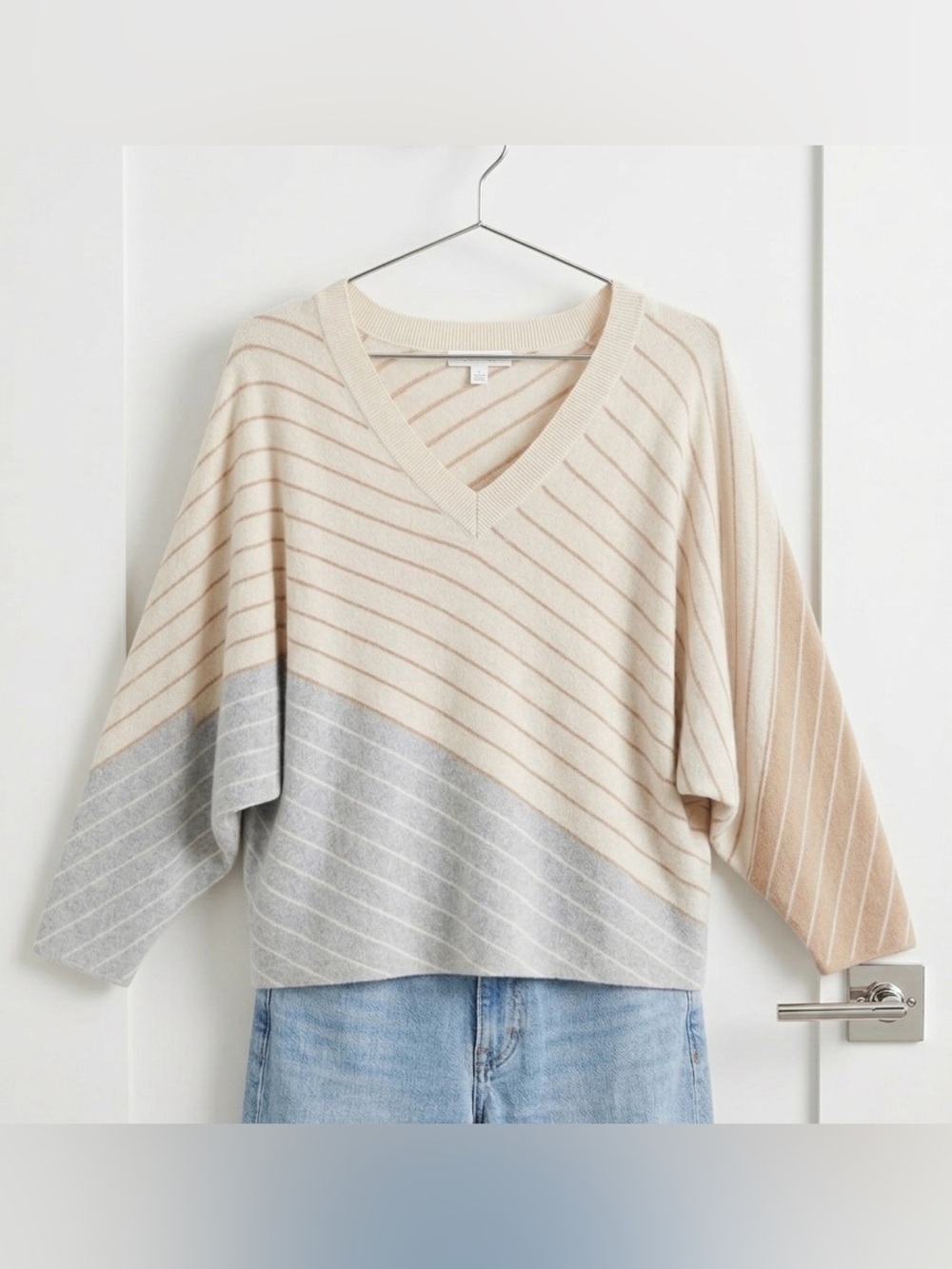 Multi-Directional Striped V-Neck Sweater